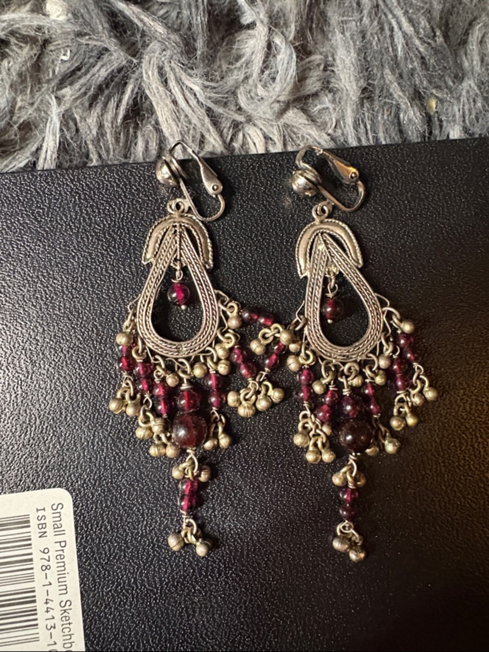 Hand Crafted Silver-Tone Filigree and garnet earrings
